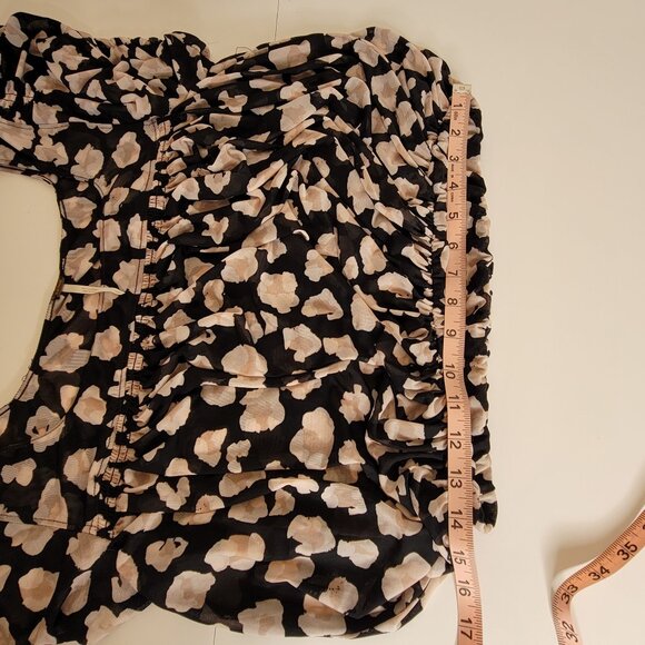 Free People Shirred Bodice Midriff Crop Top Short Sleeve Blk, Beige Size S - Picture 12 of 12